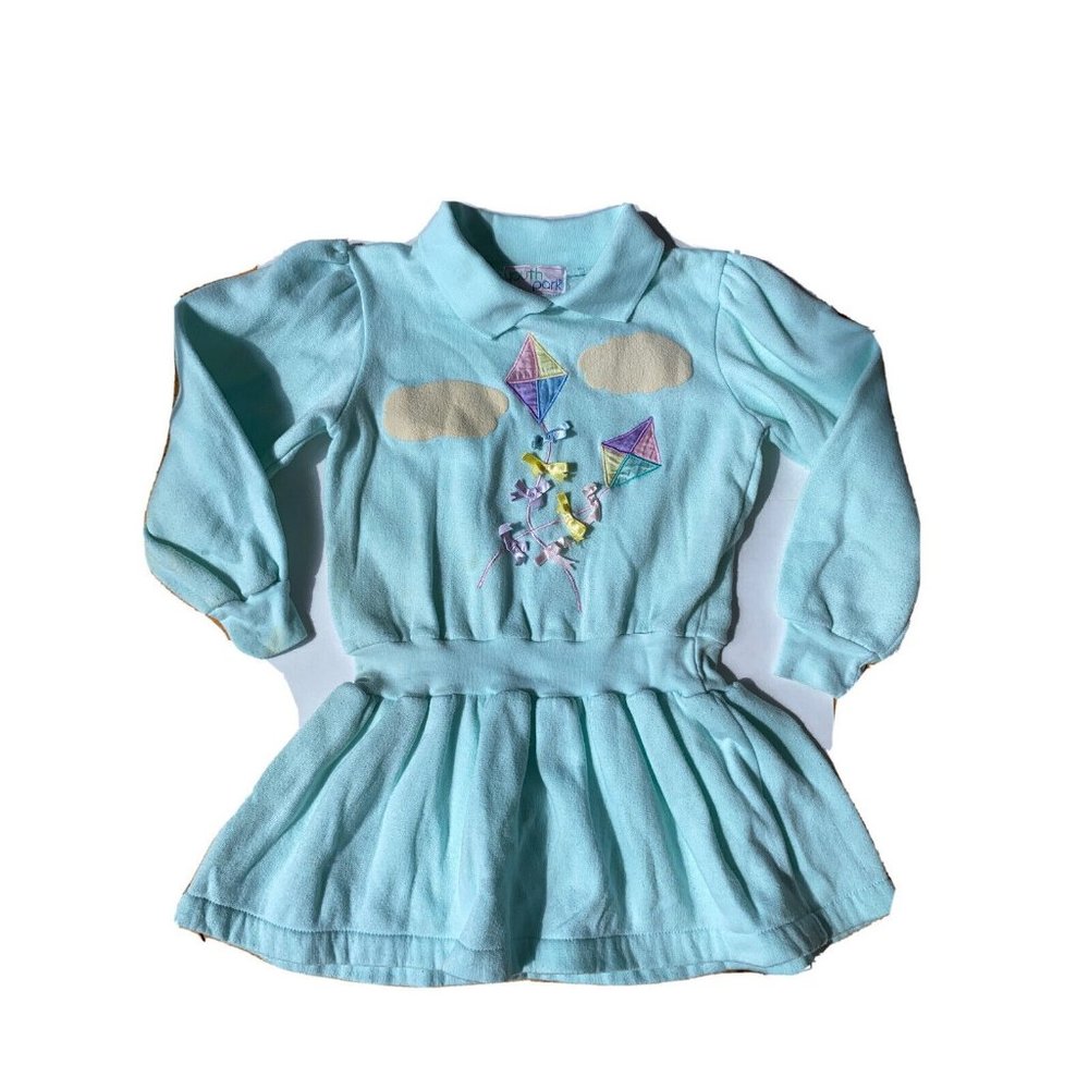 Vintage 90s Youth Park Girls Size 6 Dress Novelty Kite Appliqué